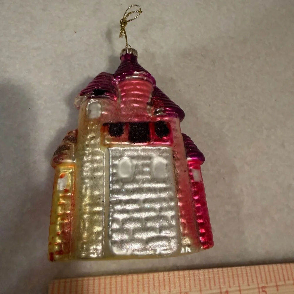 Pink and Purple Blown Glass princess Castle Ornament
